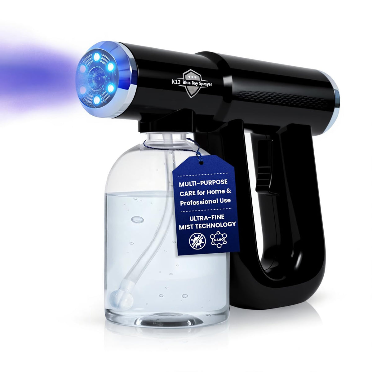 Goodscious front view of spray gun showing sleek black design and portability