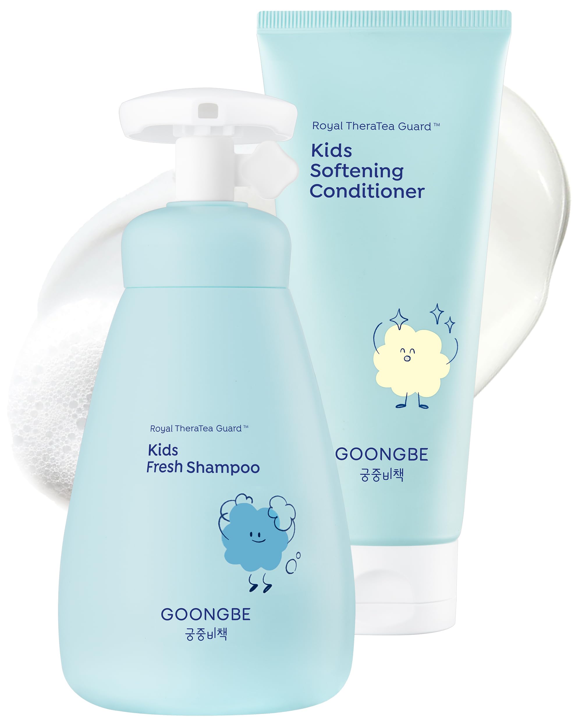 GOONGBE front packaging showing both kids shampoo and conditioner for fresh hair