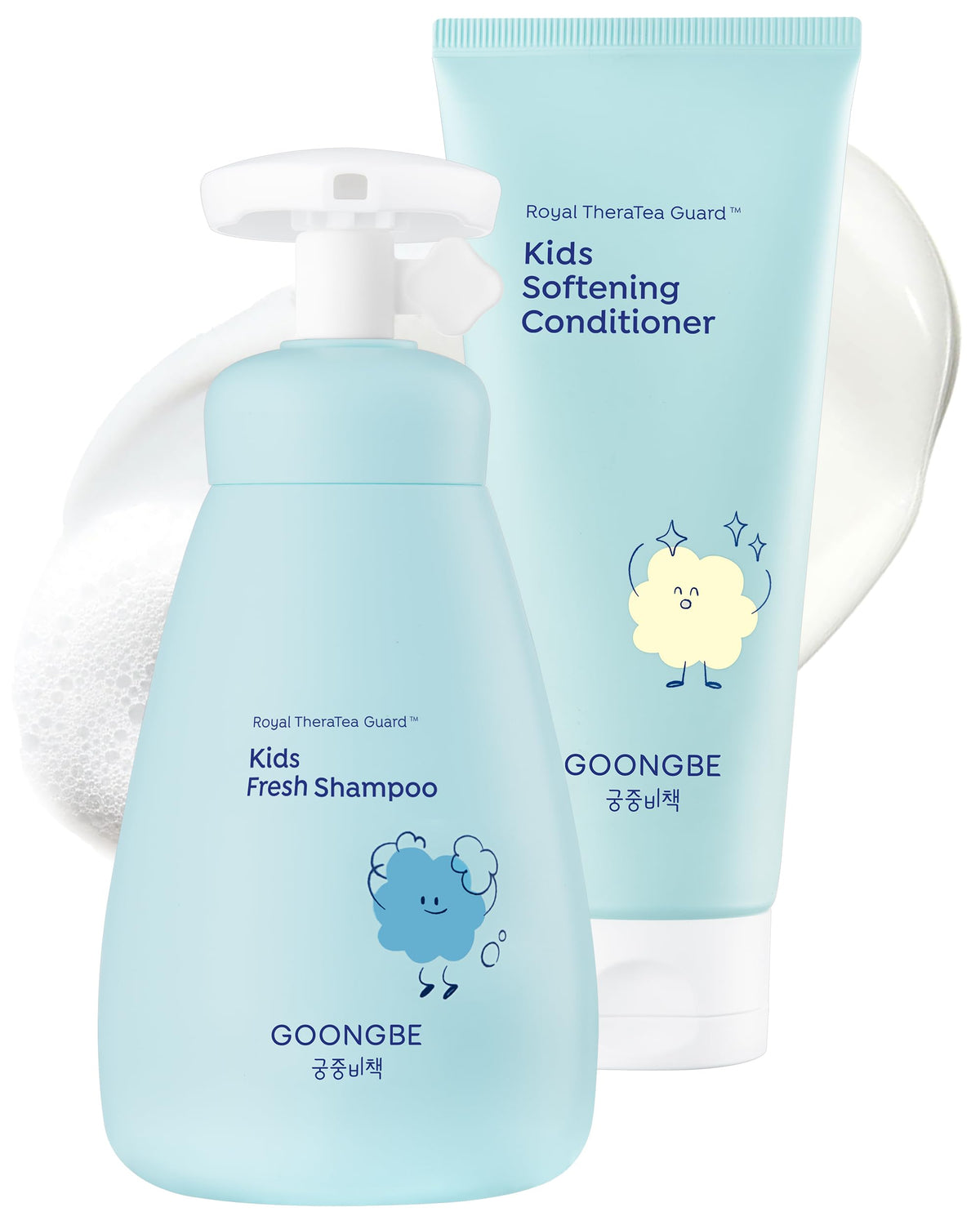 GOONGBE front packaging showing both kids shampoo and conditioner for fresh hair