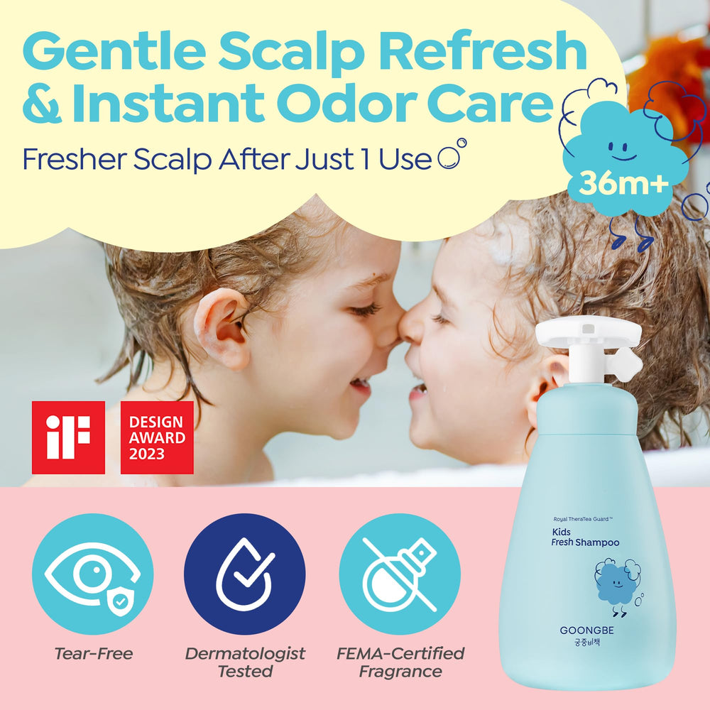 GOONGBE shampoo label closeup highlighting gentle micellar formula benefits
