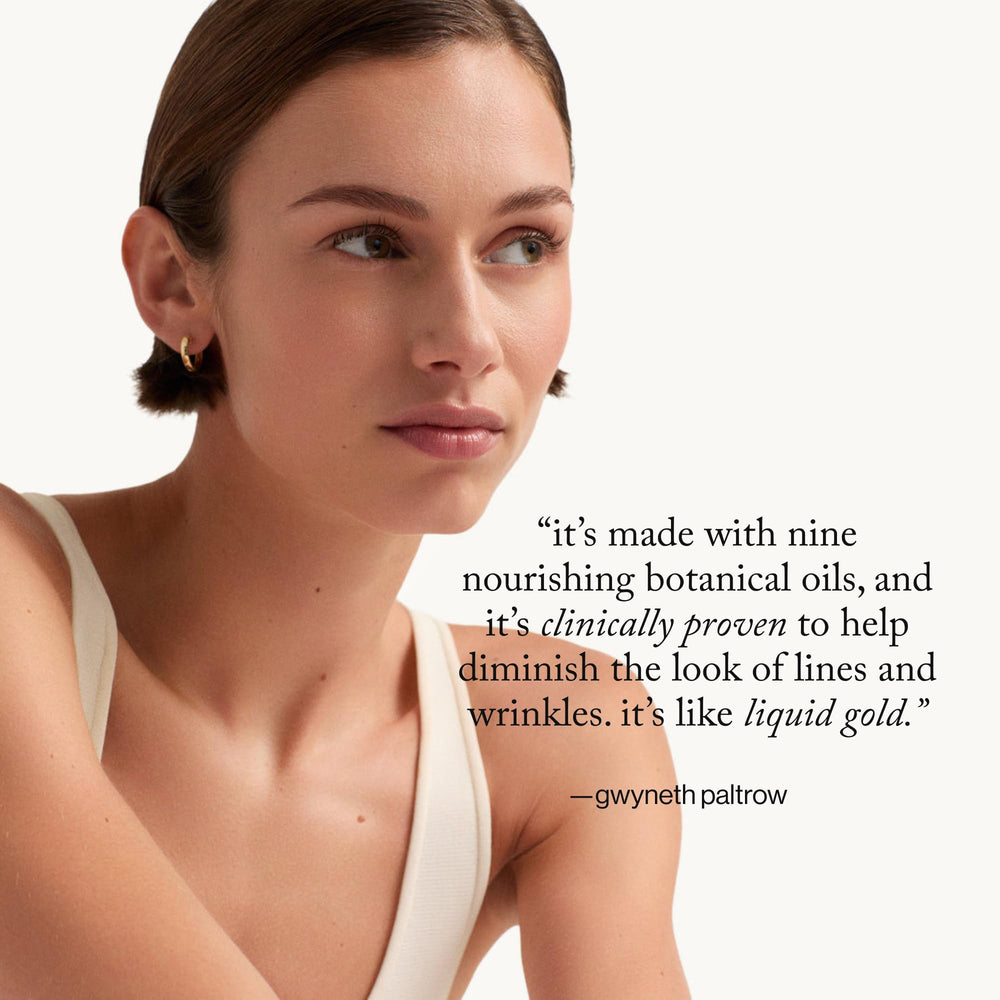 goop nutrient face oil on bathroom counter in morning routine, boosts daytime hydration