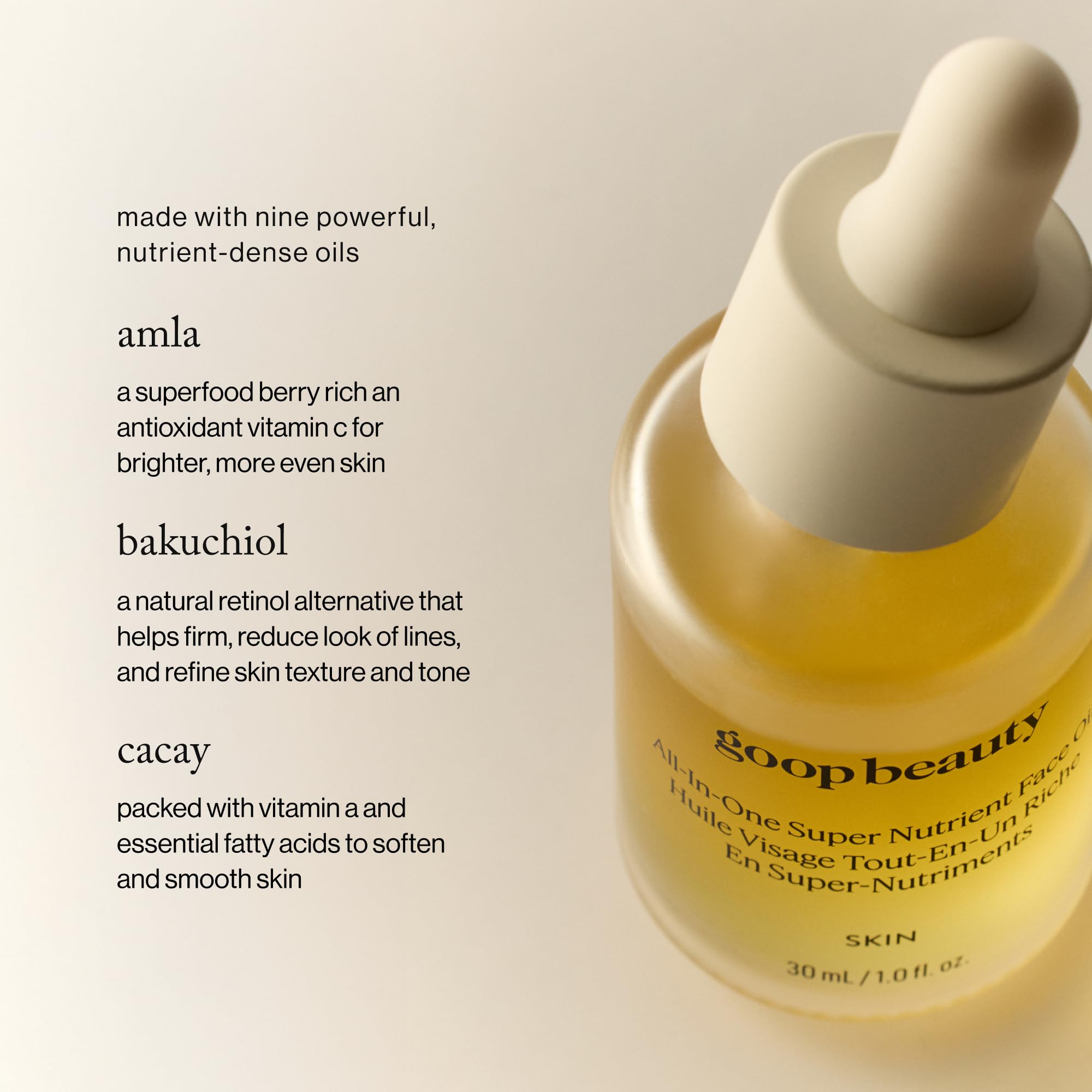 goop nutrient face oil texture pool showing lightweight oil, smooth hydration appearance