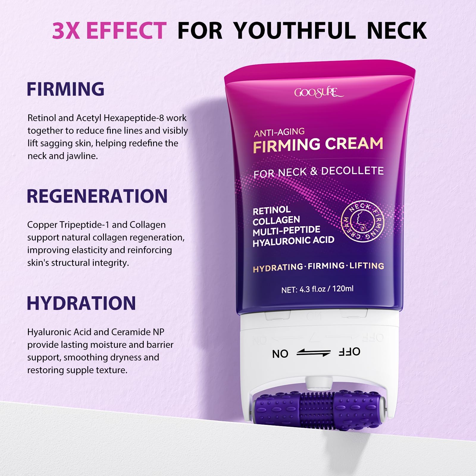 GOOSURE applying cream to neck demonstrating gentle massage and absorption benefit