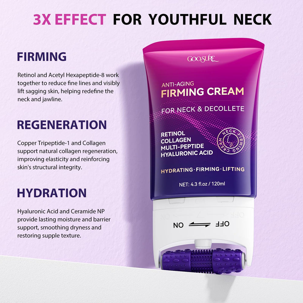GOOSURE applying cream to neck demonstrating gentle massage and absorption benefit