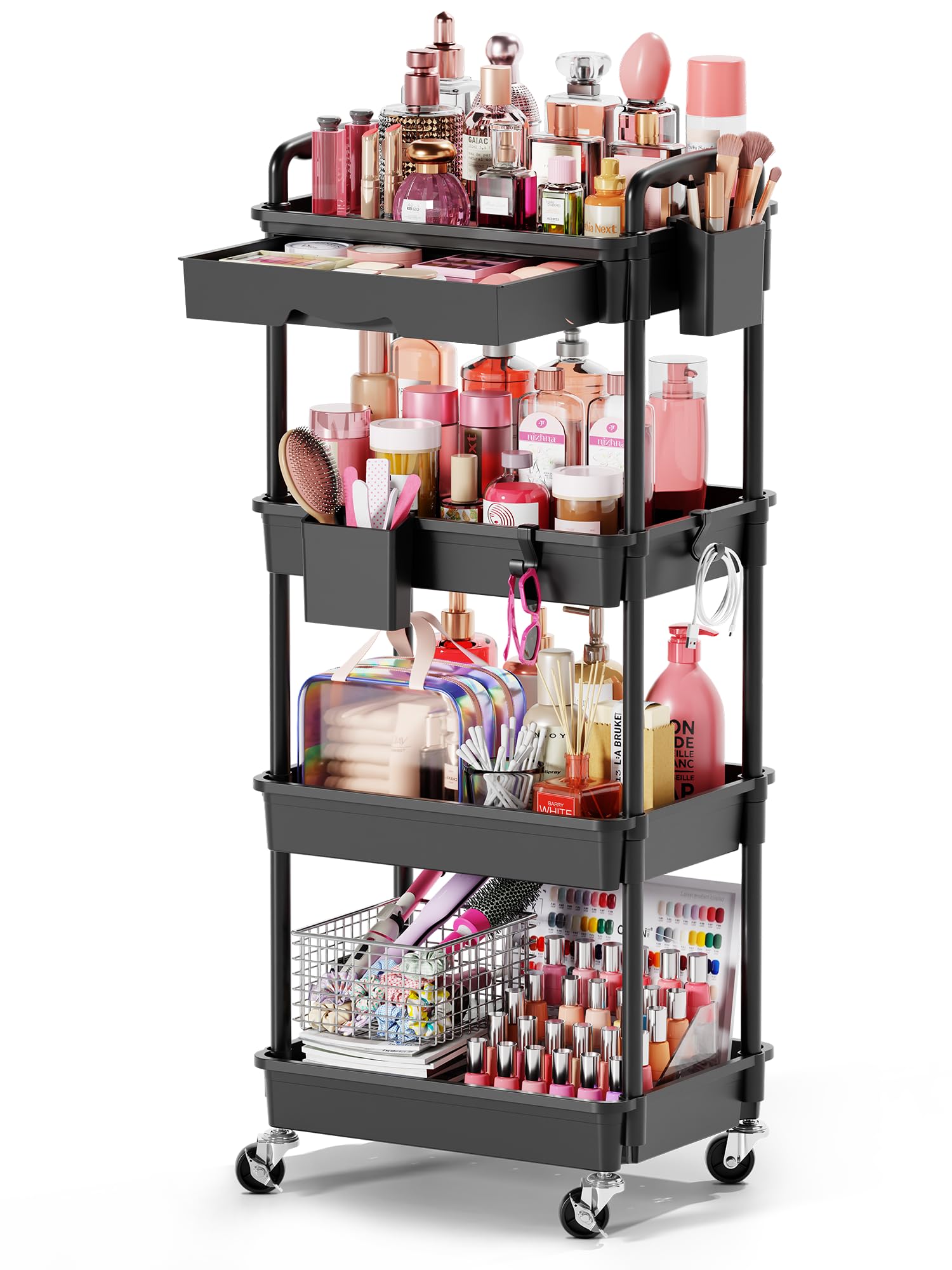 Goovilla front view of cart showing shelves and top surface for organized storage