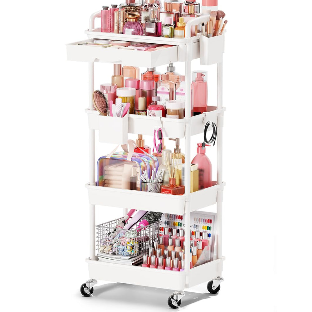 Goovilla front view of cart showing organized shelves and mobility benefit