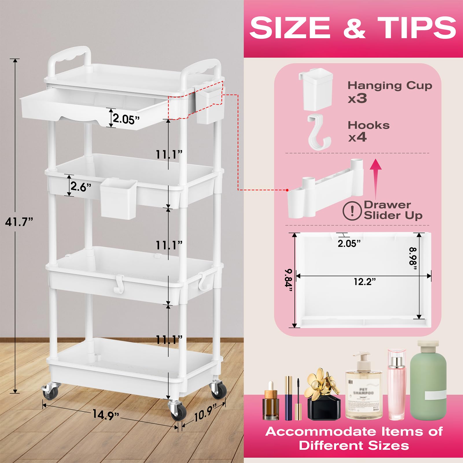 Goovilla top shelf and removable drawer showing versatile storage benefit