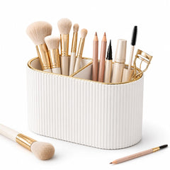 GORESE front view of ivory holder showing neat storage and tidy vanity benefit