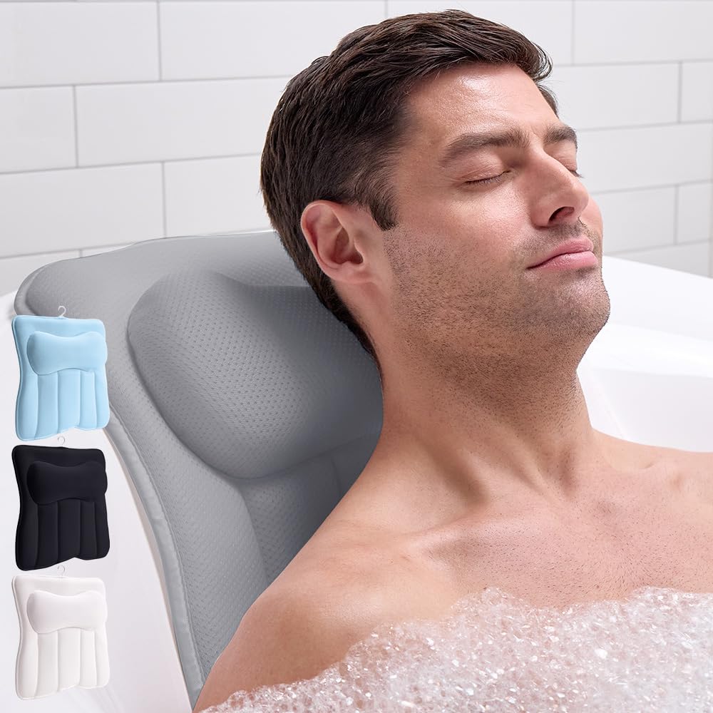 GORILLA GRIP front view showing gray bath pillow and secure suction benefit