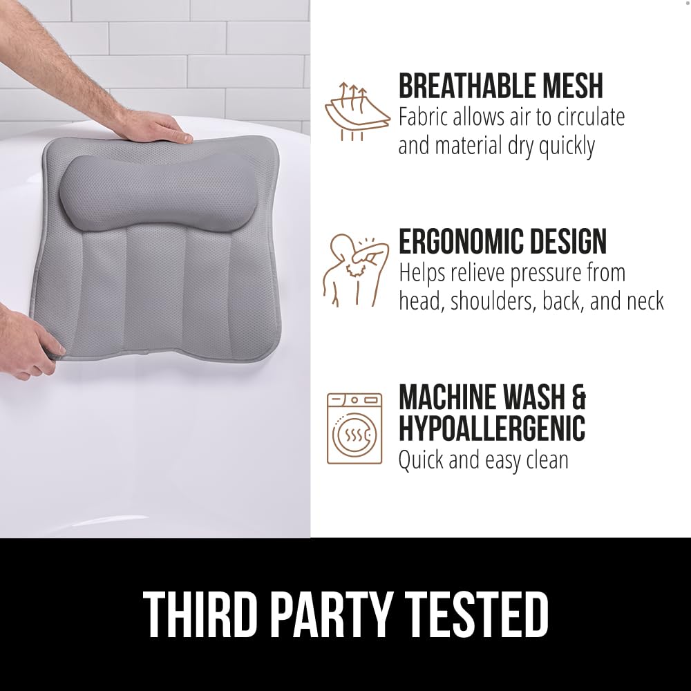 GORILLA GRIP pillow in bathtub showing comfortable relaxing soak benefit