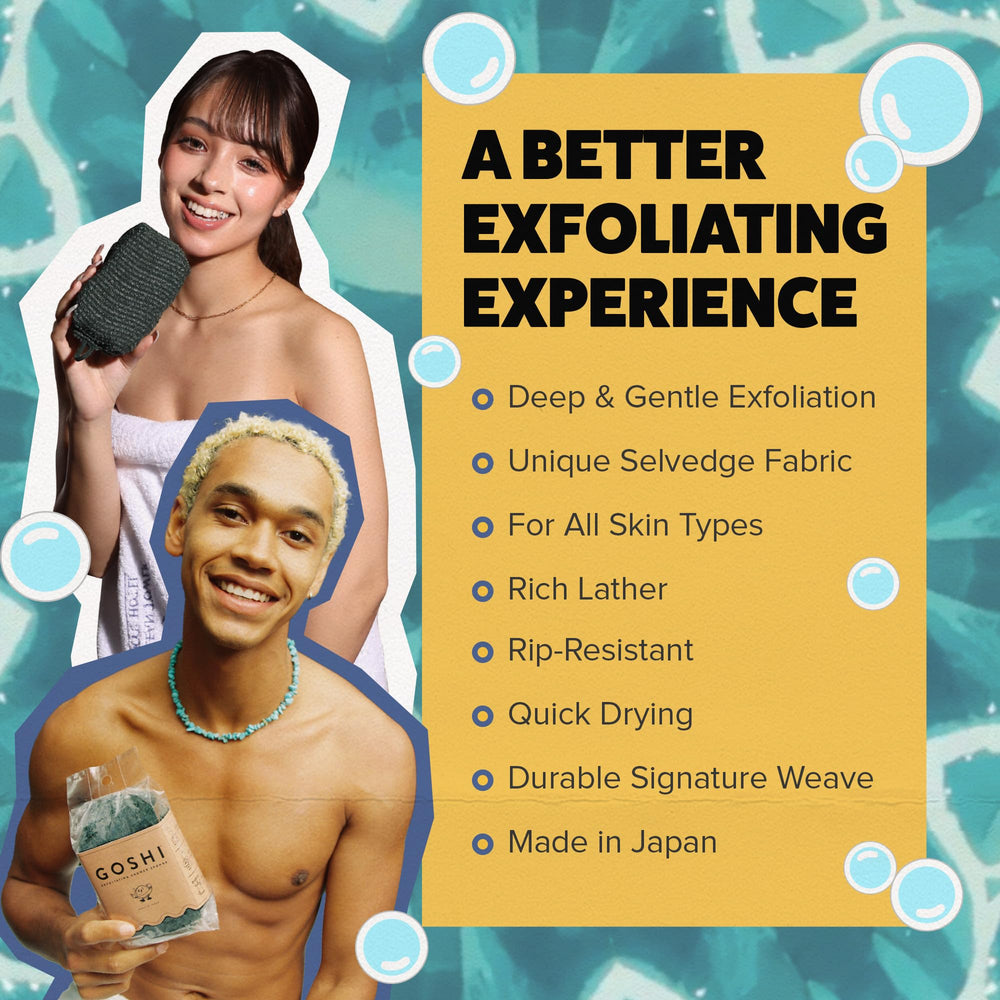 GOSHI sponge held in hand to show size and grip benefit easy control in shower