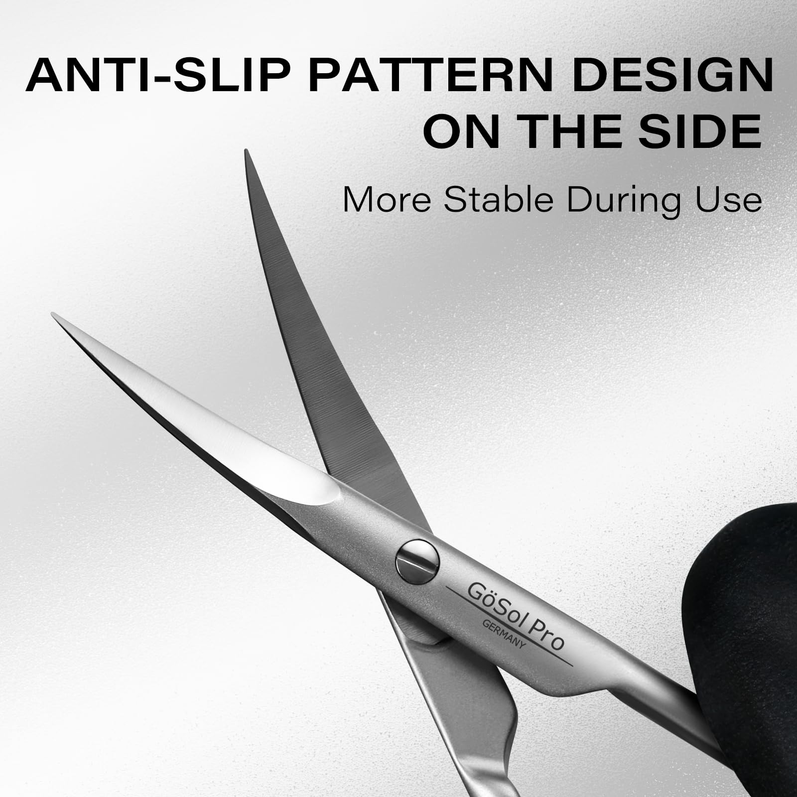 GÖSOL scissors beside cleaning tools illustrating easy sanitization and durability