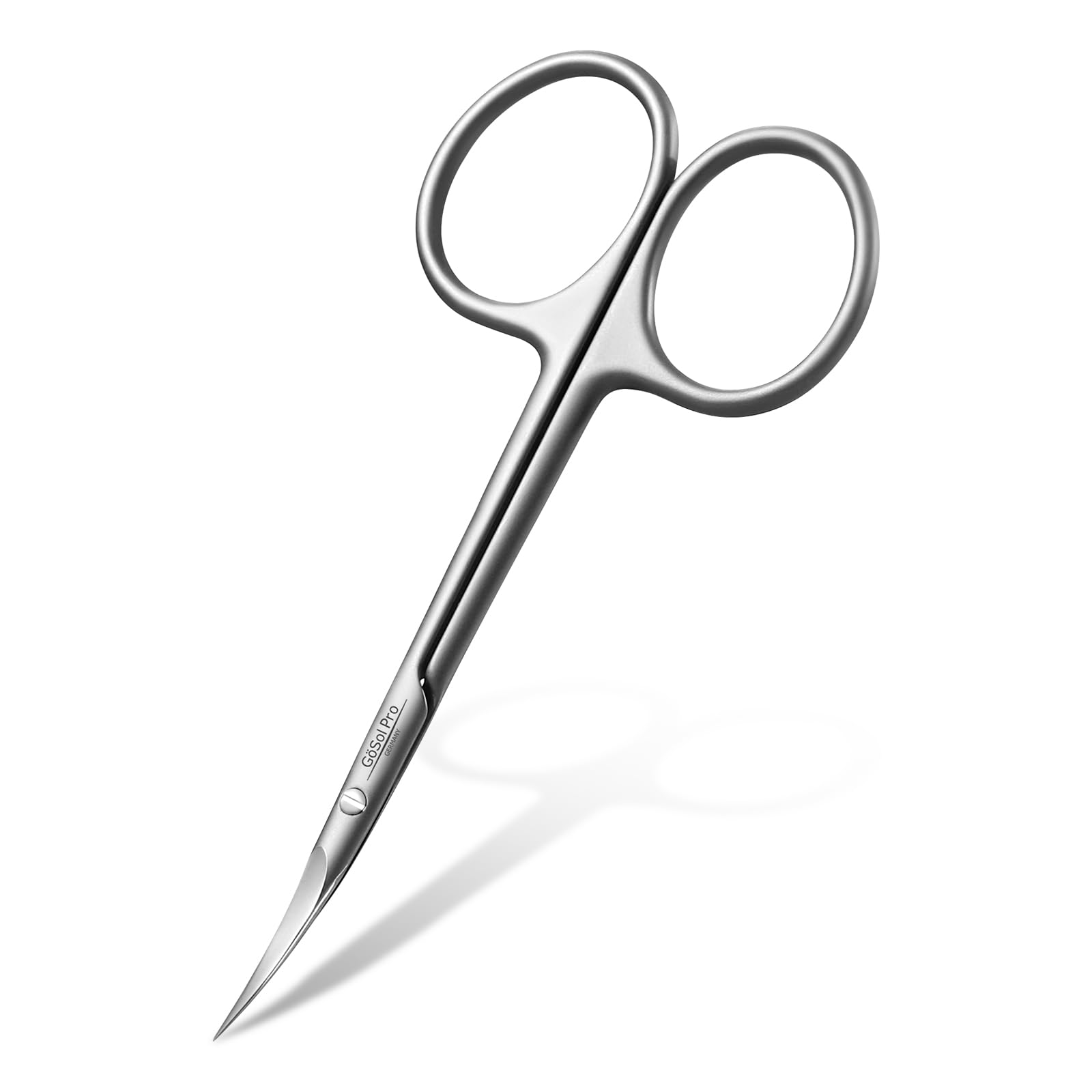 GÖSOL cuticle scissors front view showing compact professional design and portability