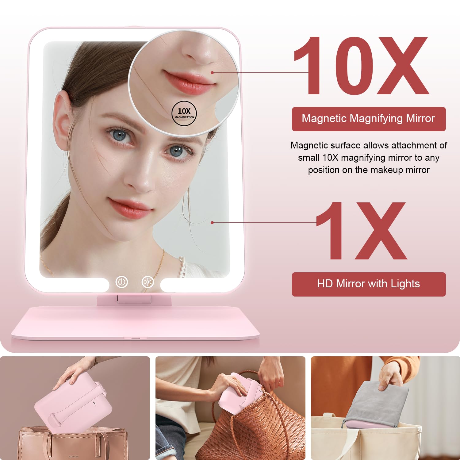 Gospire mirror tilted 180° to show adjustable stand for ideal viewing angles