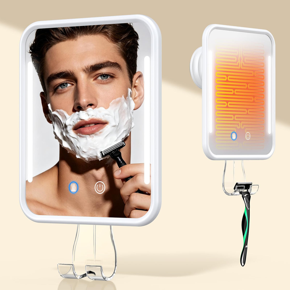 Gospire front view heated shower mirror shows clear reflection benefit