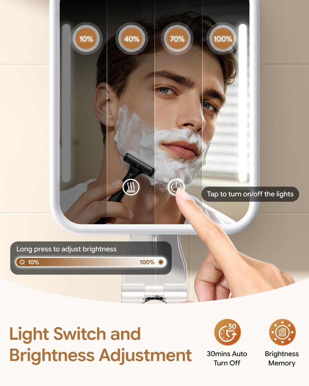 Gospire mirror in shower lifestyle scene for steam-free shaving
