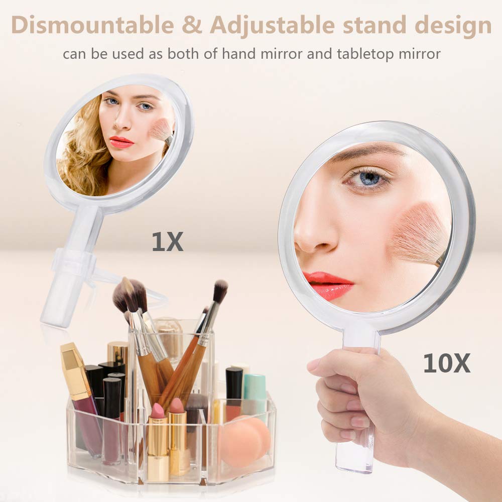 Gotofine tabletop mirror tilted demonstrating hands-free makeup benefit