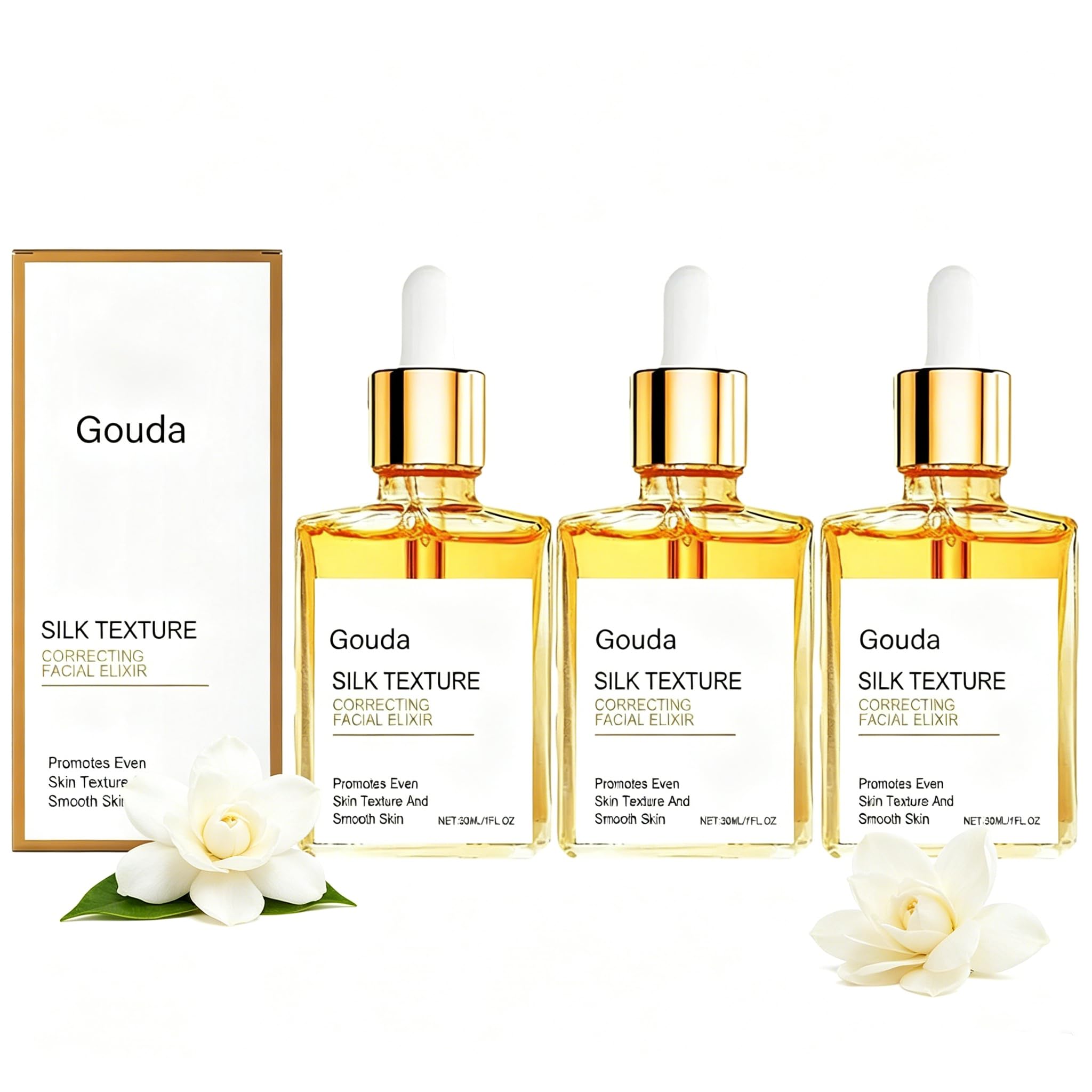 Gouda front bottle view showing 30ml dropper and travel-ready design benefit: precise dosing