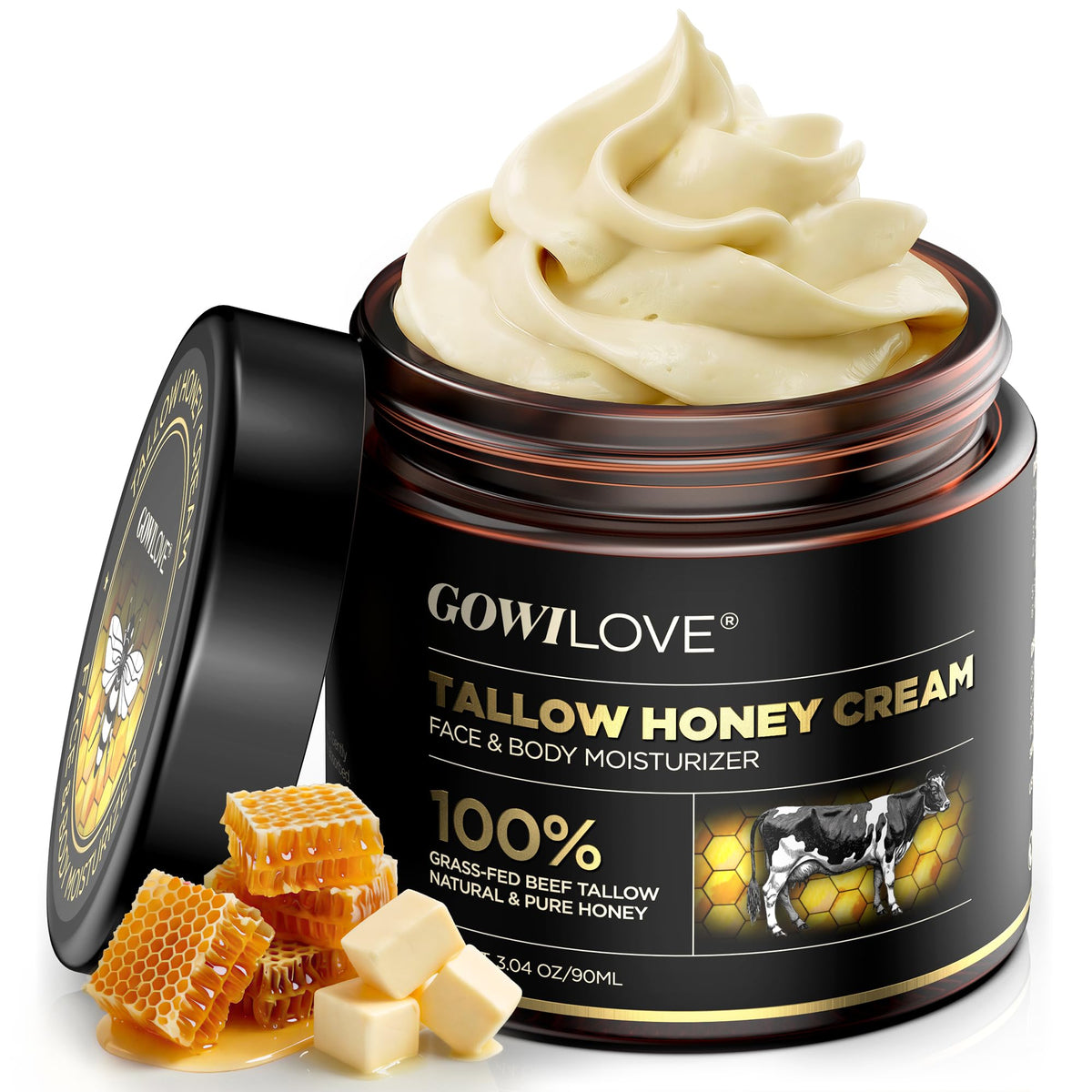 GOWILOVE front jar shot showing clean label and size, highlights portable benefit