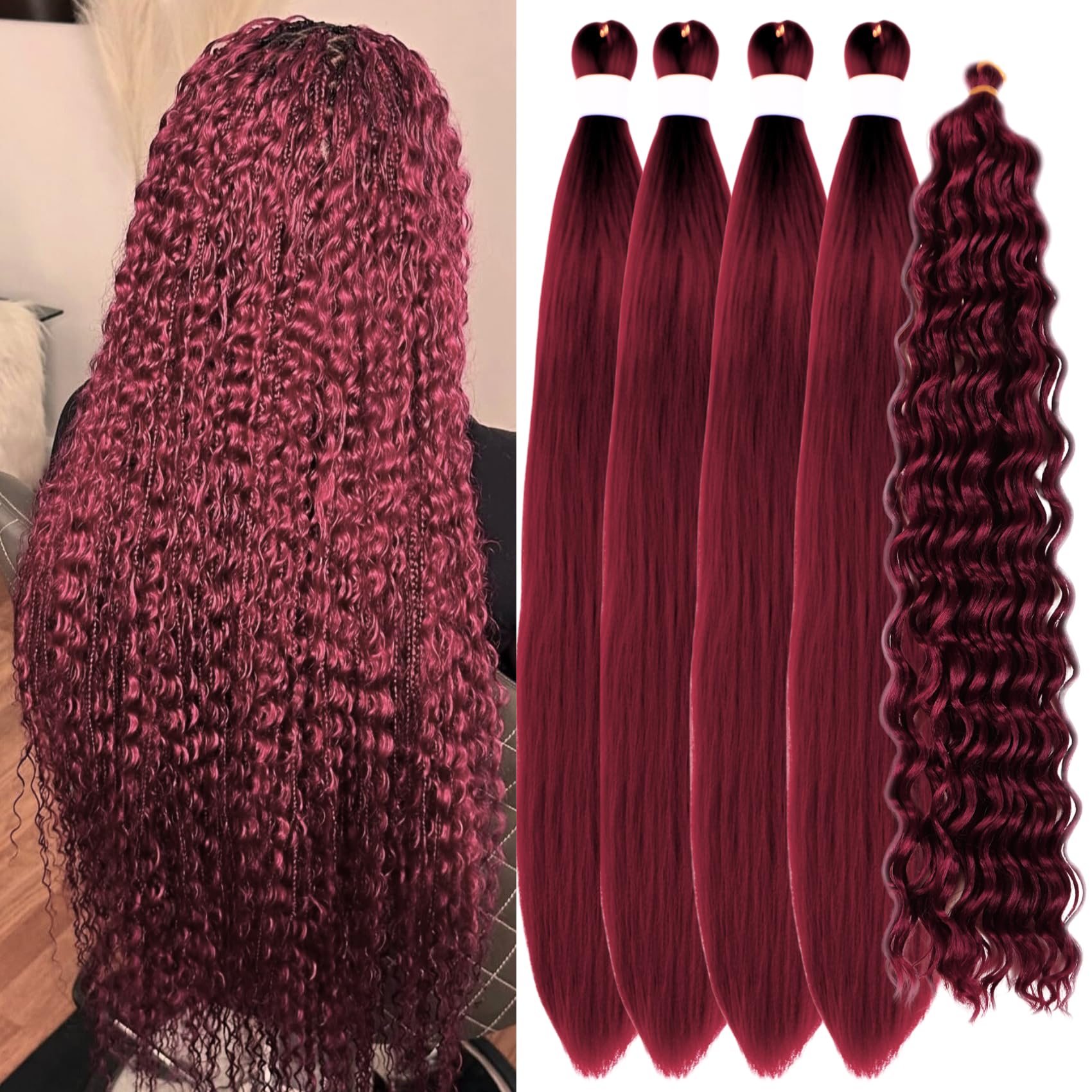 Gozill front packaging showing burgundy boho braids for easy selection