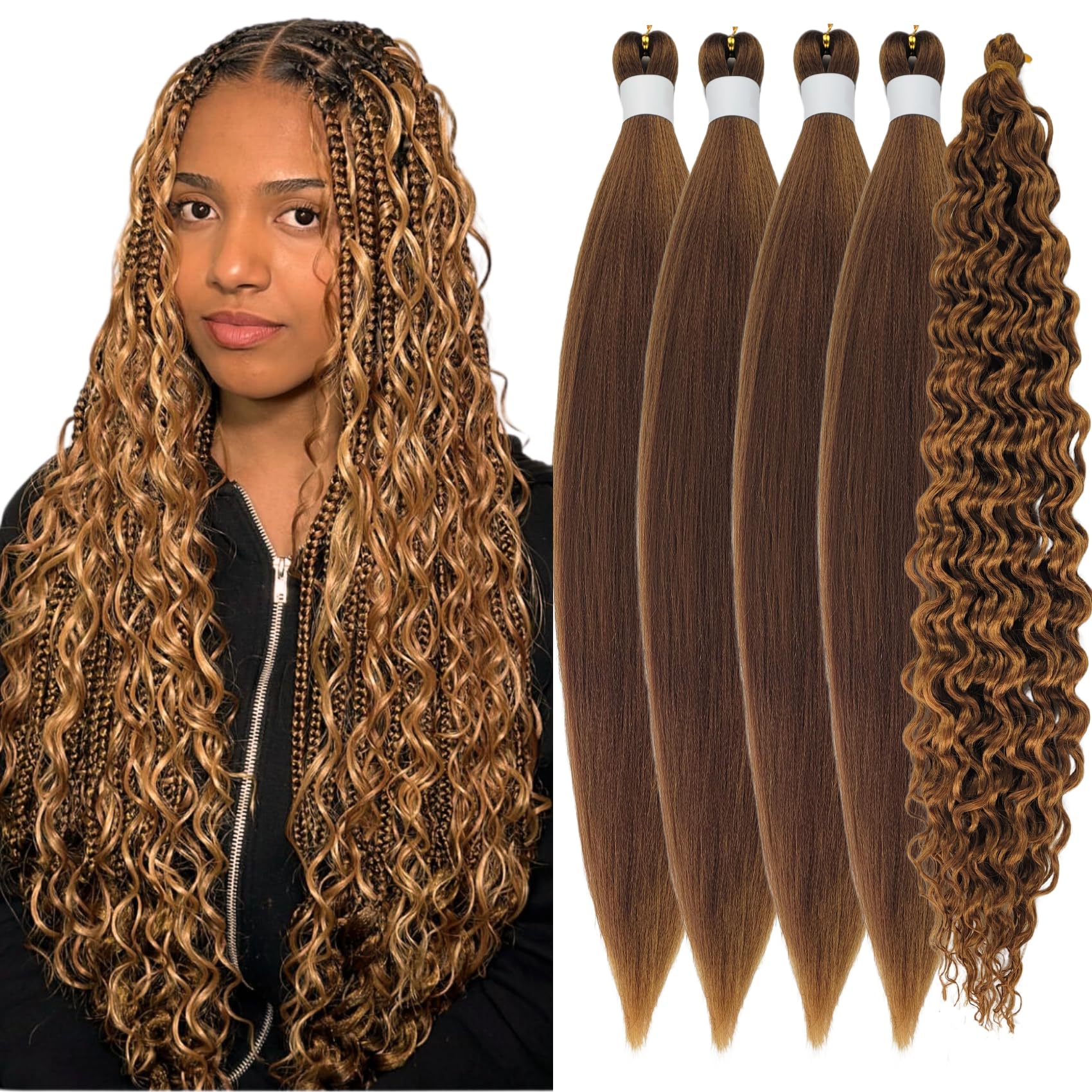 Gozill front packaging showing honey brown braiding hair and easy prep benefit