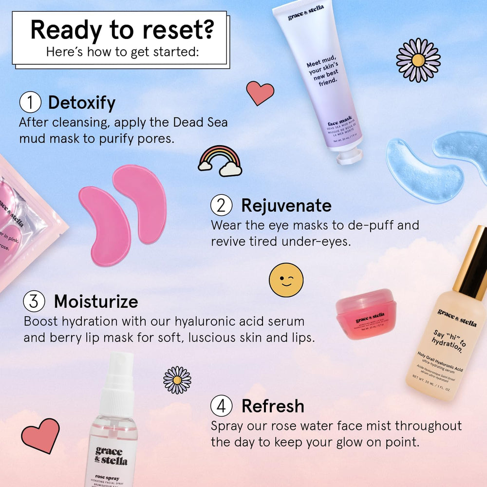 grace & stella gift set styled on vanity for effortless at-home pampering