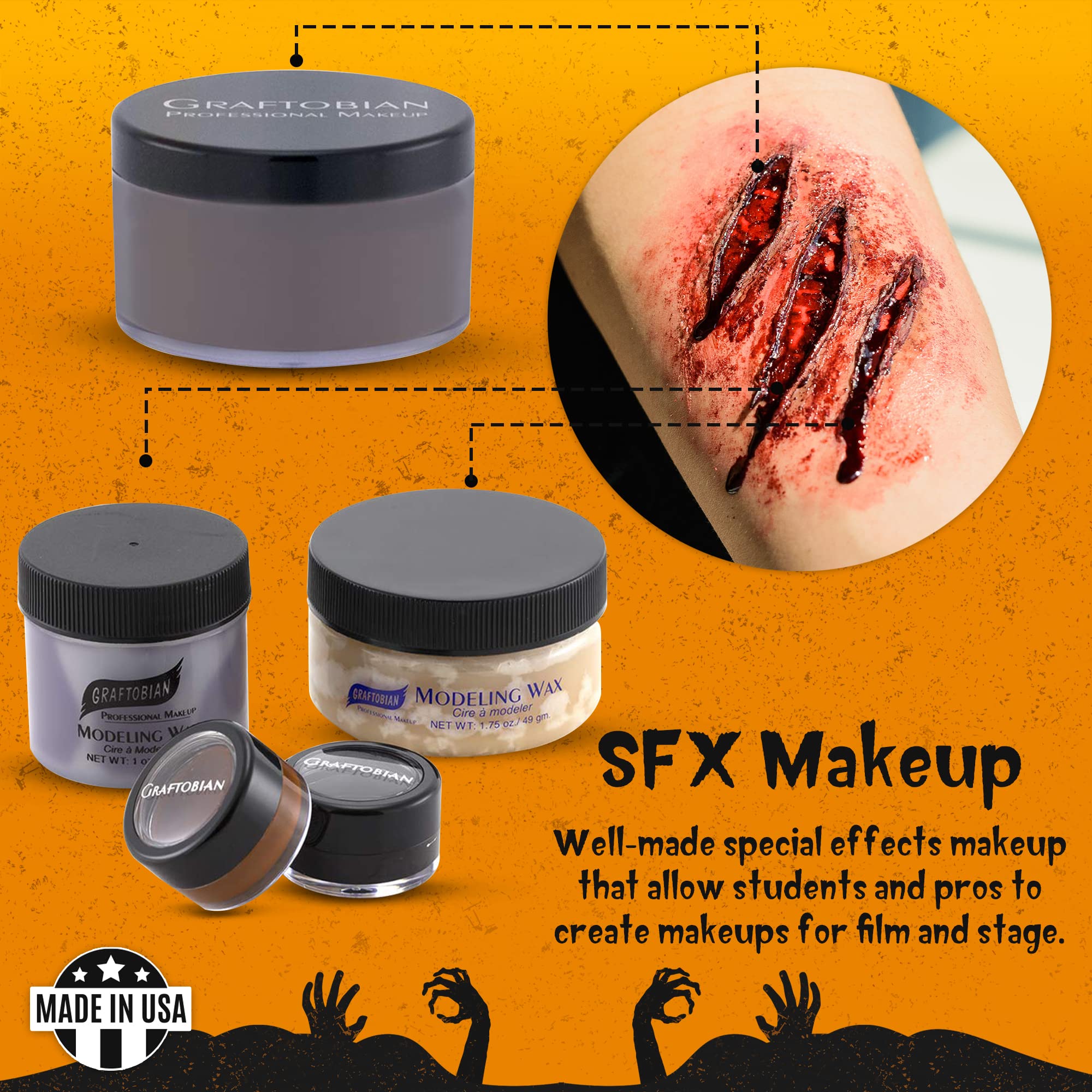 Graftobian modeling wax and tooth wax detail for sculpting realistic wounds