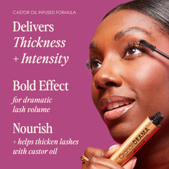 Grande Cosmetics mascara texture swatch on skin showing glossy, buildable finish