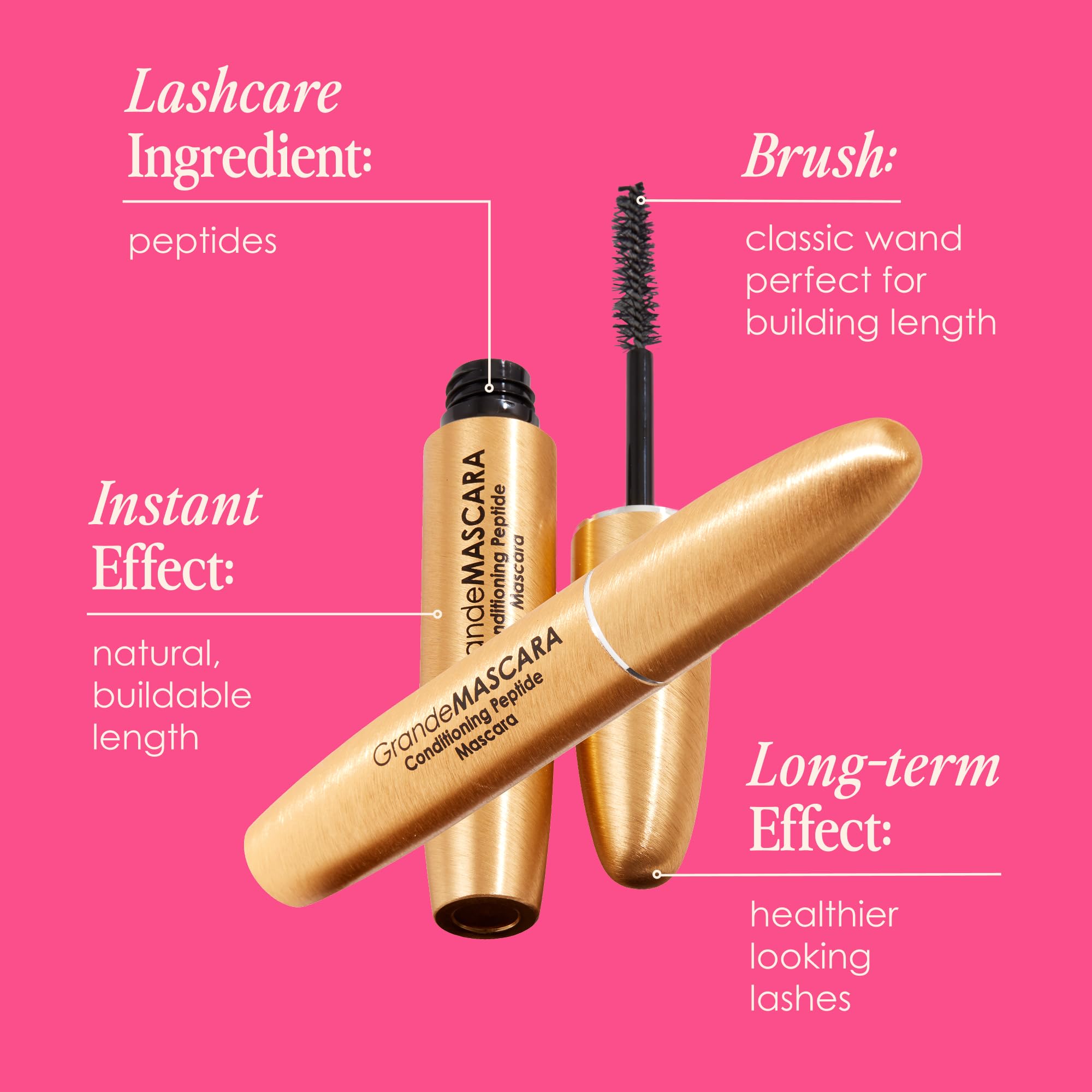 Grande Cosmetics label close-up displaying ingredient callouts and product name
