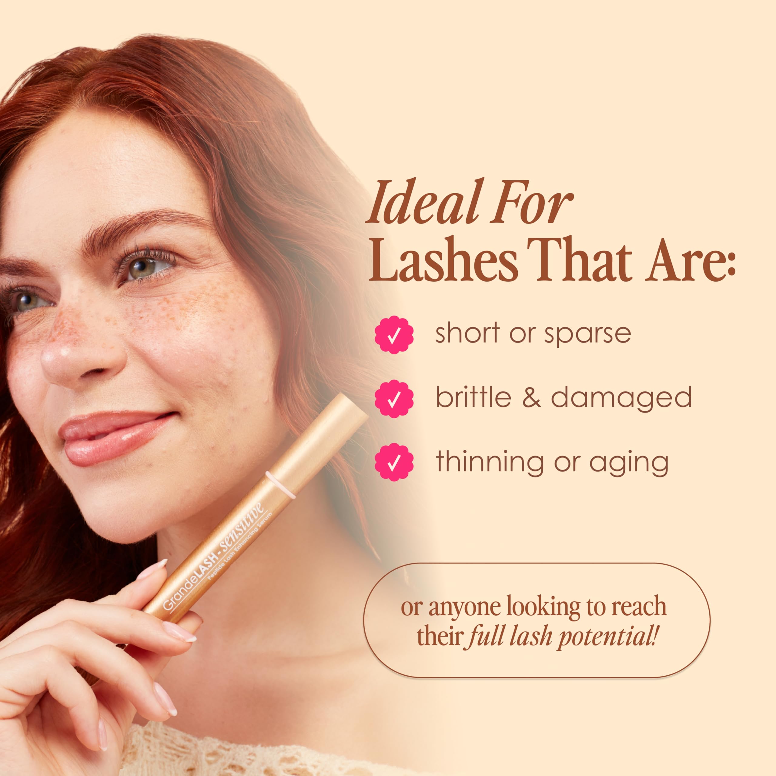 Grande Cosmetics packaging label detail showing ingredients and prostaglandin-free benefit