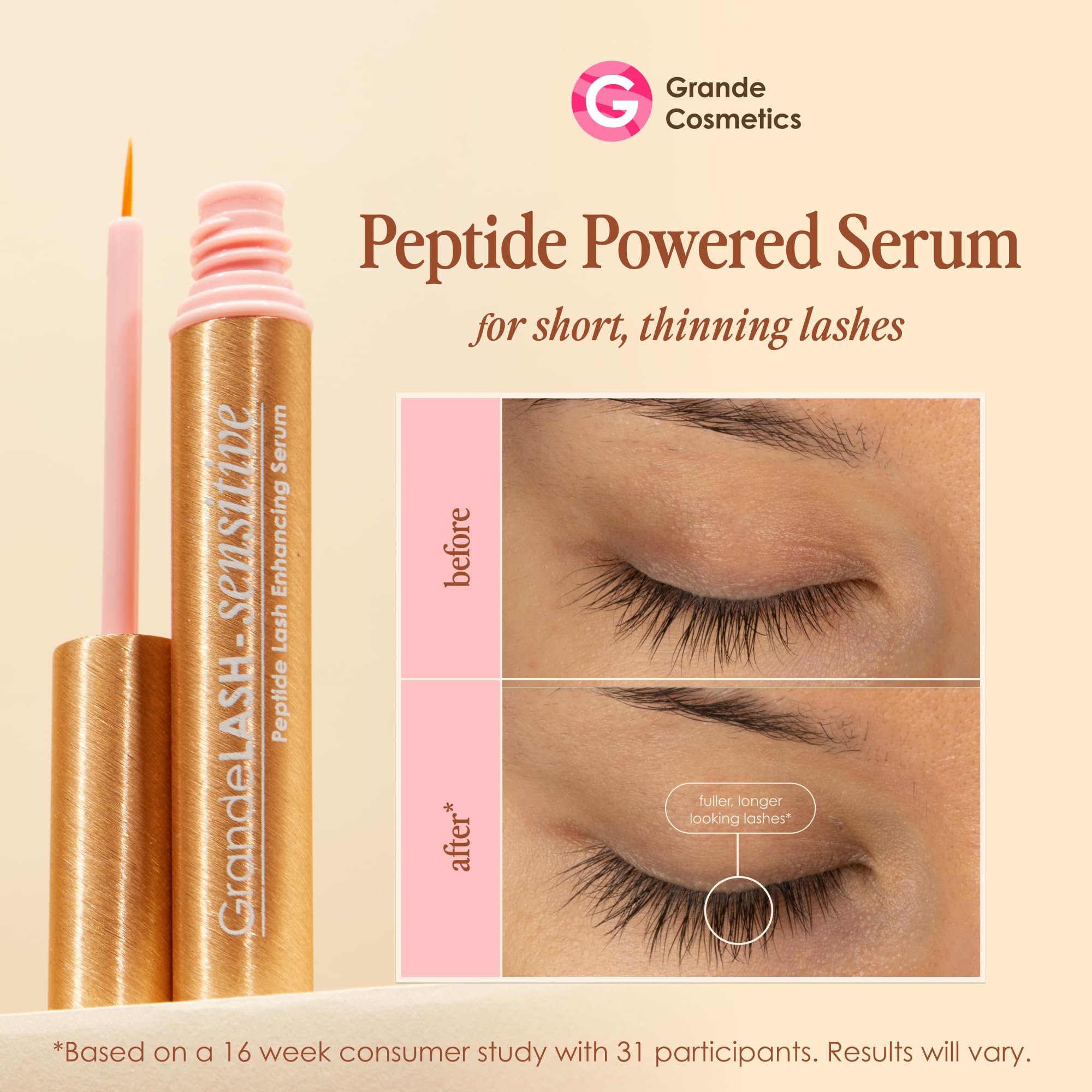 Grande Cosmetics soft precision brush close-up for accurate, gentle lash-line application