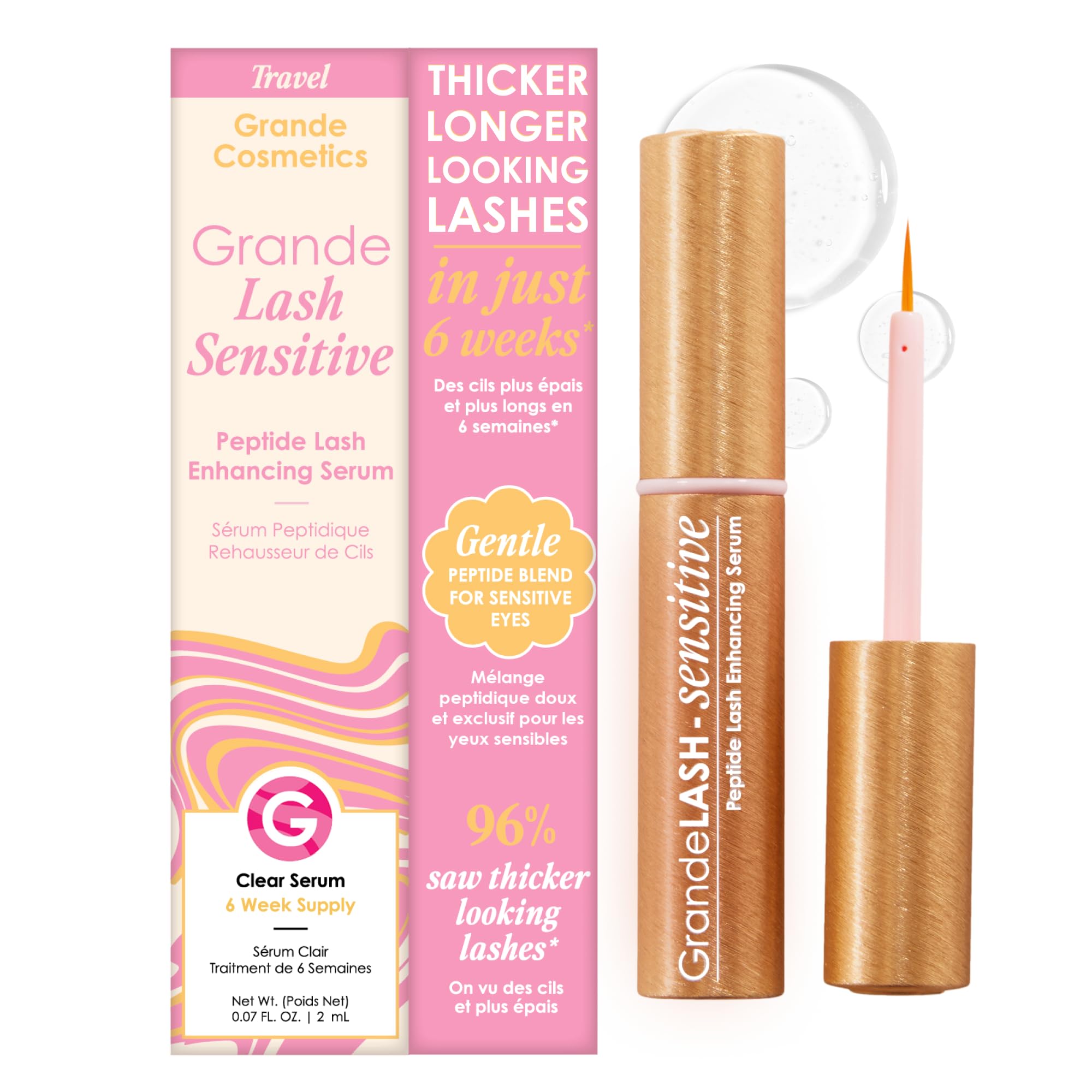Grande Cosmetics travel size tube front view showing product portability and convenience