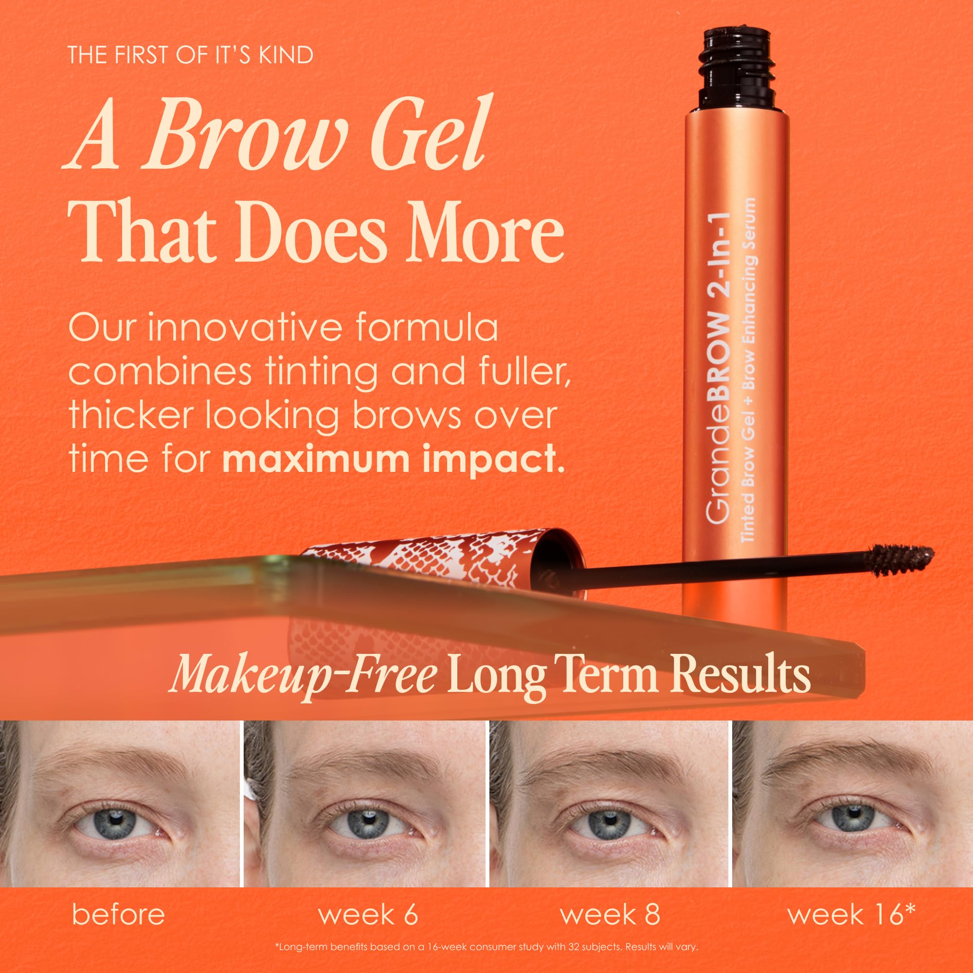 Grande Cosmetics GrandeBROW bottle next to hand showing mini size convenience