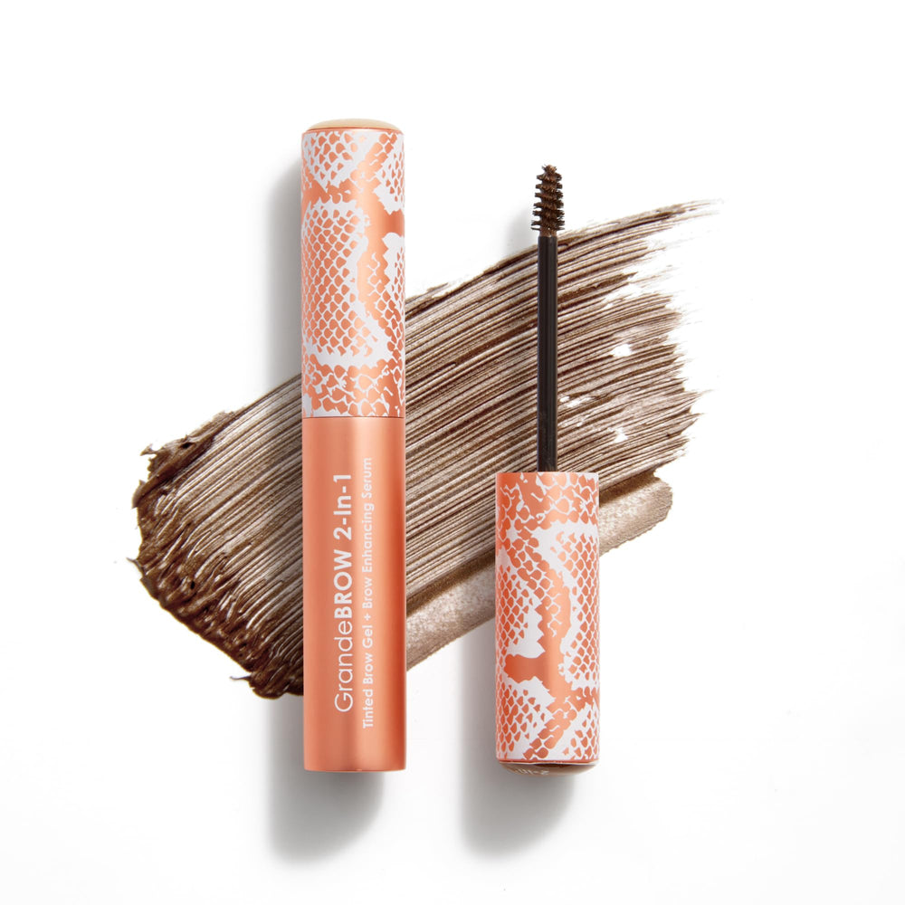 Grande Cosmetics GrandeBROW mini front view showing compact tinted brow gel for travel