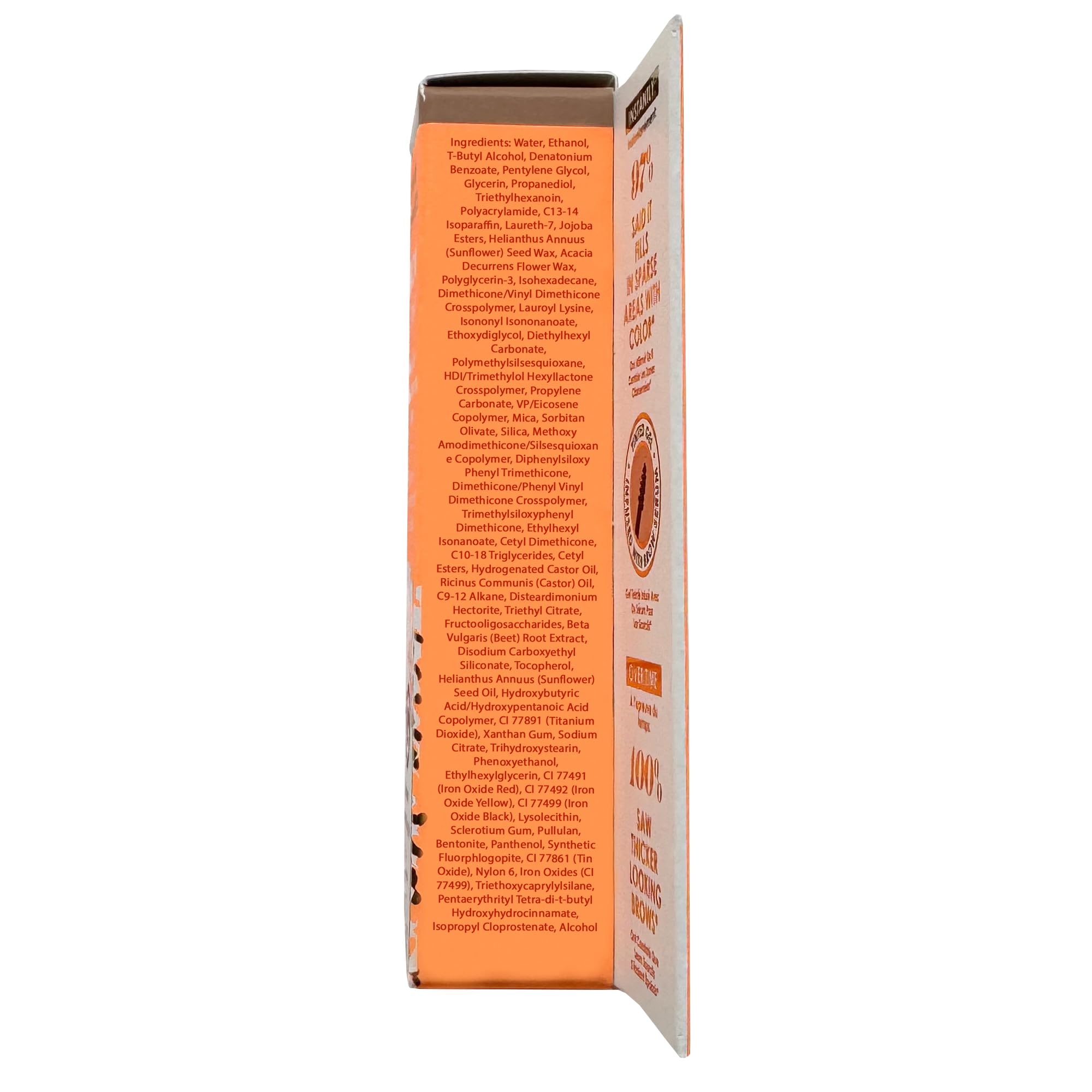 Grande Cosmetics GrandeBROW packaging label highlighting serum technology benefits