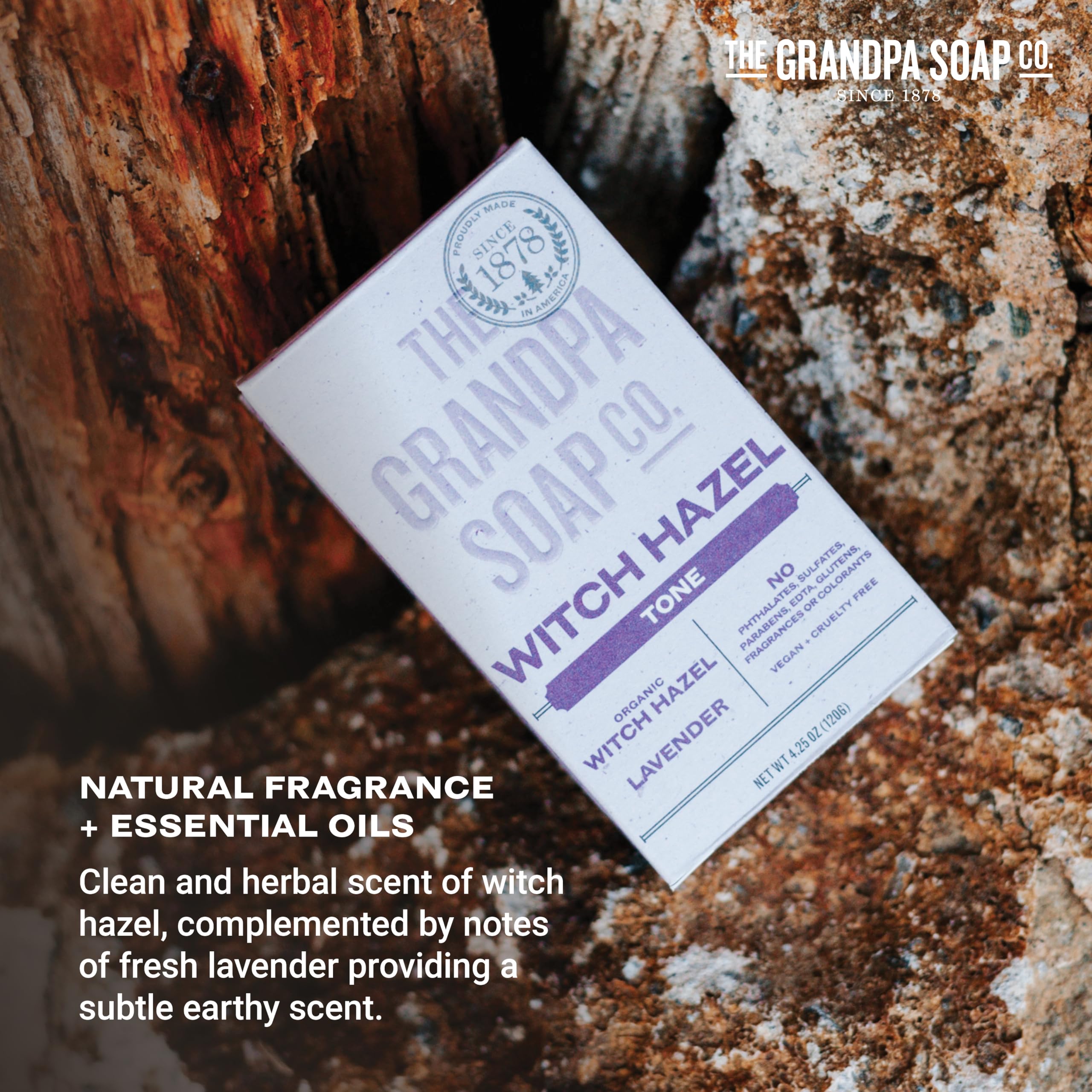 The Grandpa Soap Company four-pack boxed packaging ideal for storage and refills