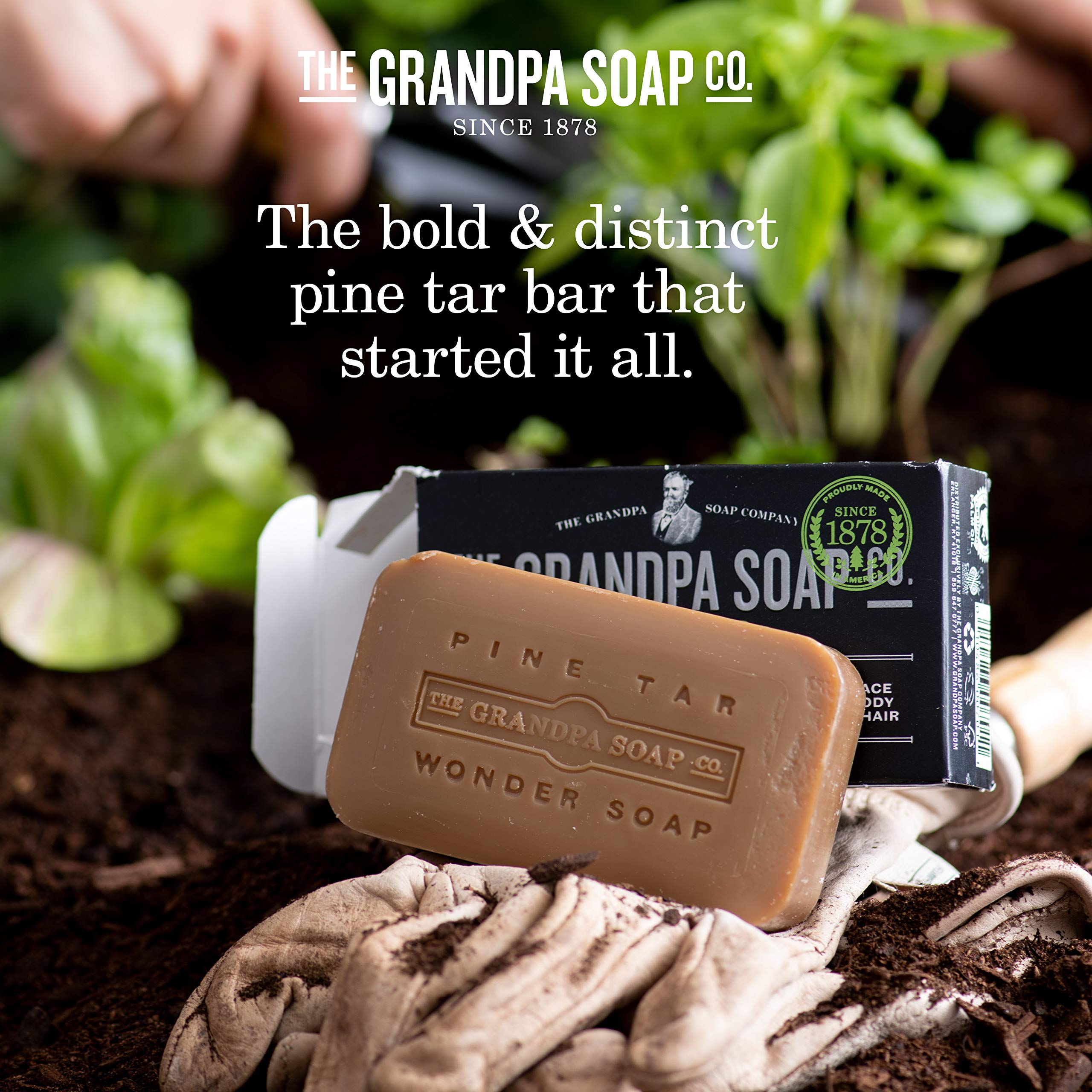 Grandpa's close-up of bar texture revealing natural pine tar swirls and soothing feel