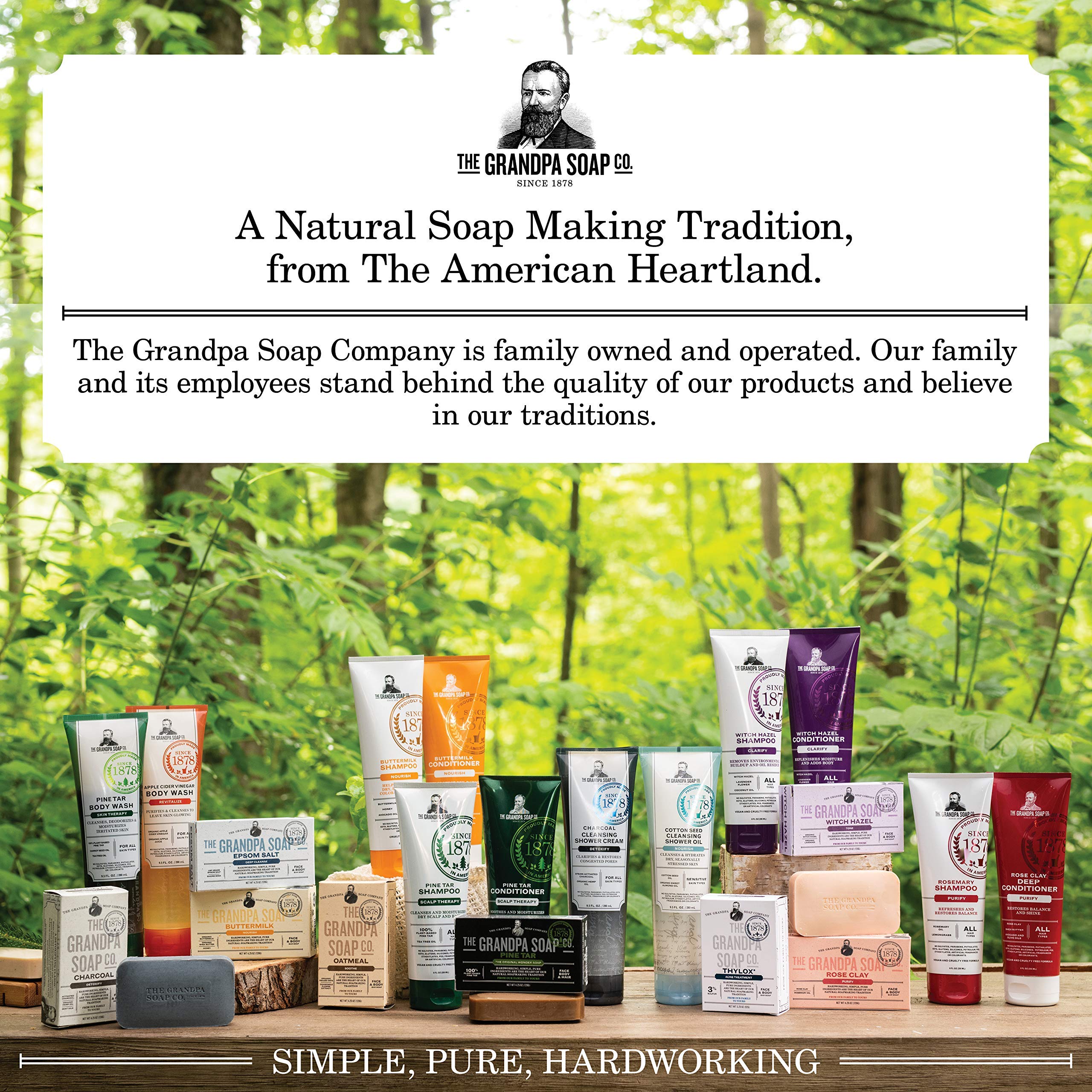 Grandpa's bar used in an outdoor shower setting conveying rugged fresh scent benefit