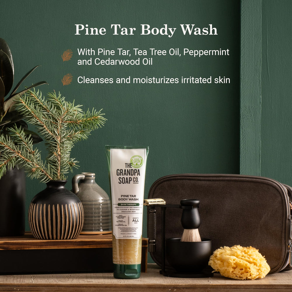 Grandpa's body wash texture on palm showing rich, moisturizing lather benefit
