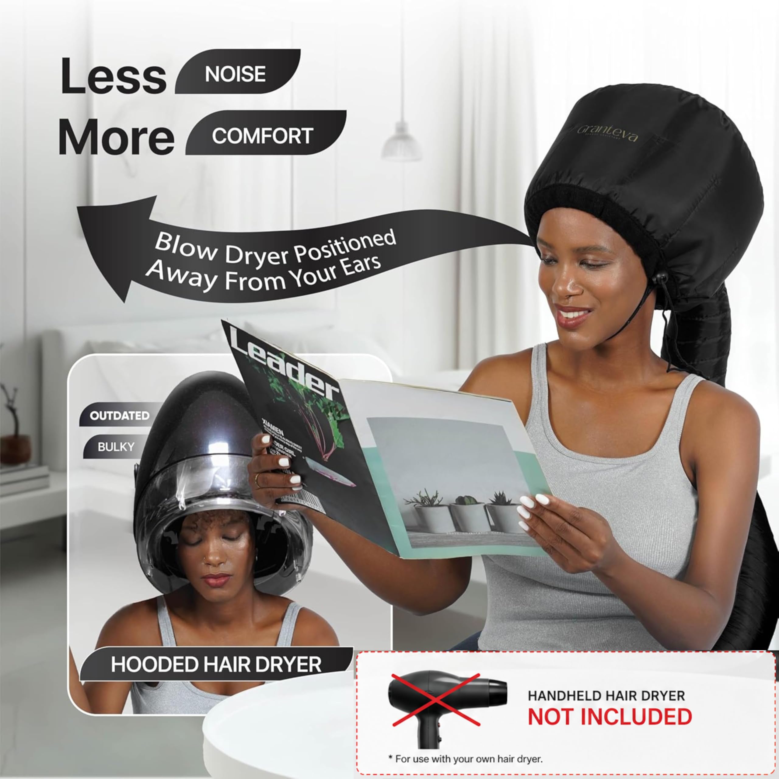 Granteva integrated headband and chin strap reducing ear and neck heat exposure