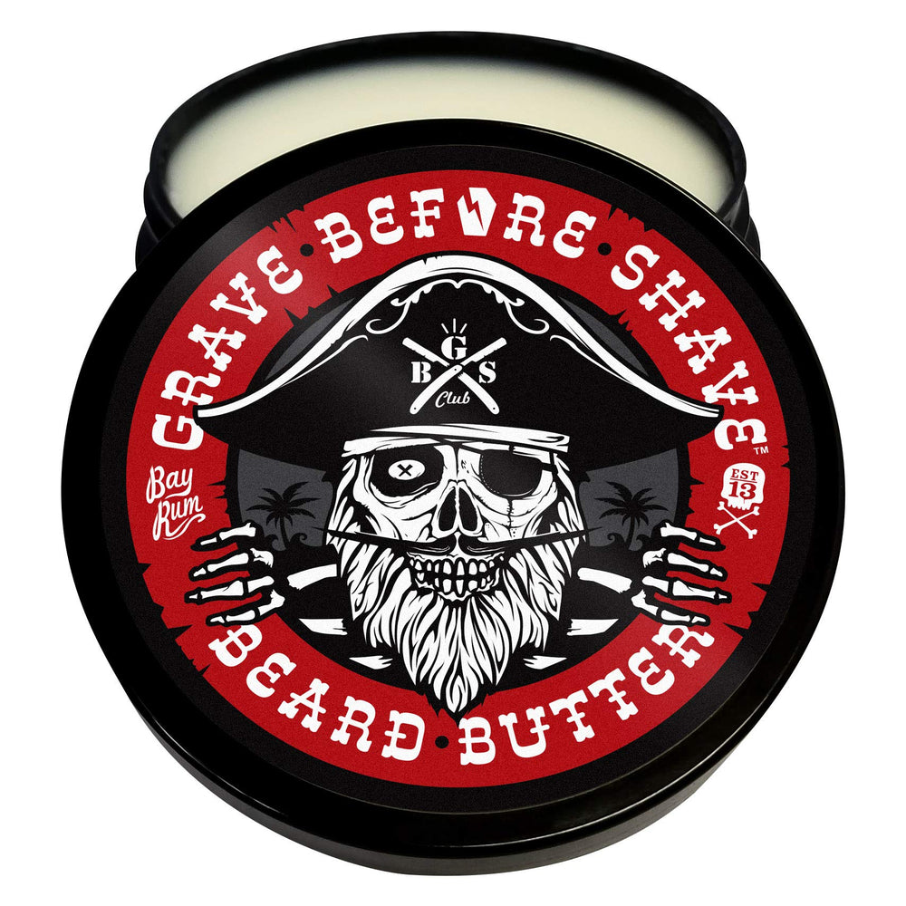 Grave Before Shave jar front view showing label and 4 oz size, conveys premium grooming