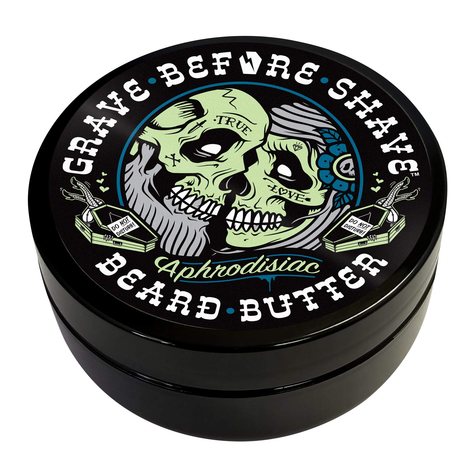 Grave Before Shave jar front view showing leather cedar label and value