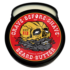 Grave Before Shave front jar showing cigar blend label and 4 oz size for clear product recognition and confidence
