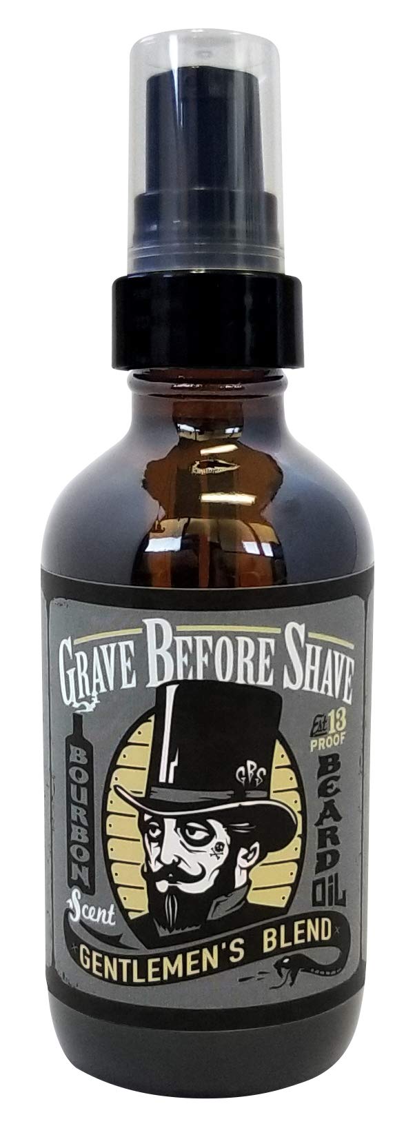Grave Before Shave front bottle showing 4 oz size and bourbon sandalwood scent benefit