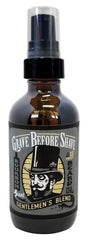 Grave Before Shave front bottle showing 4 oz size and bourbon sandalwood scent benefit