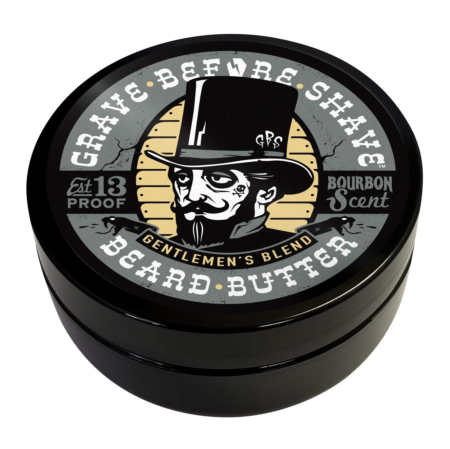 Grave Before Shave jar front view showing label and 4 oz size for easy recognition and shelf appeal
