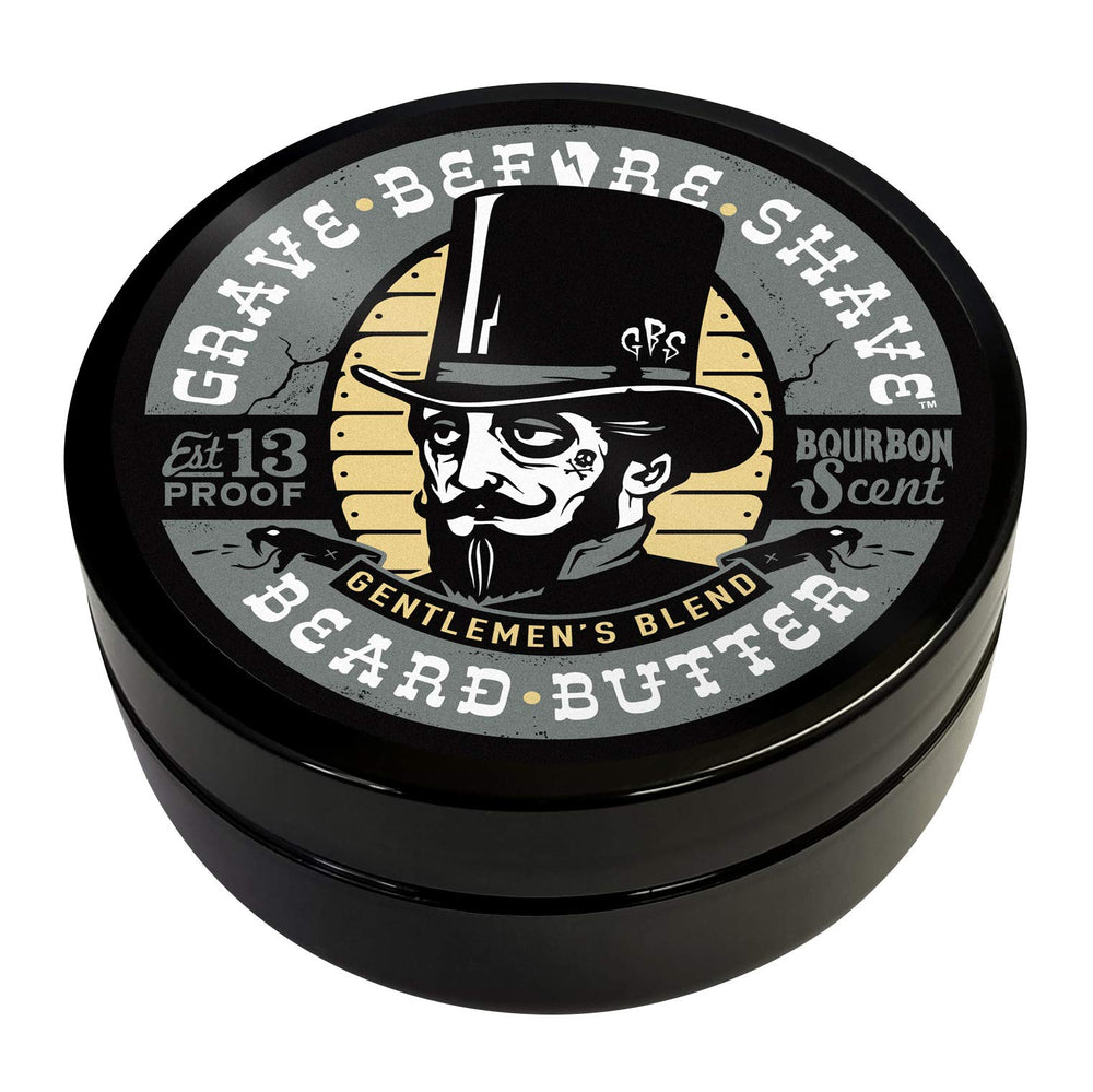 Grave Before Shave jar front view showing label and 4 oz size for easy recognition and shelf appeal