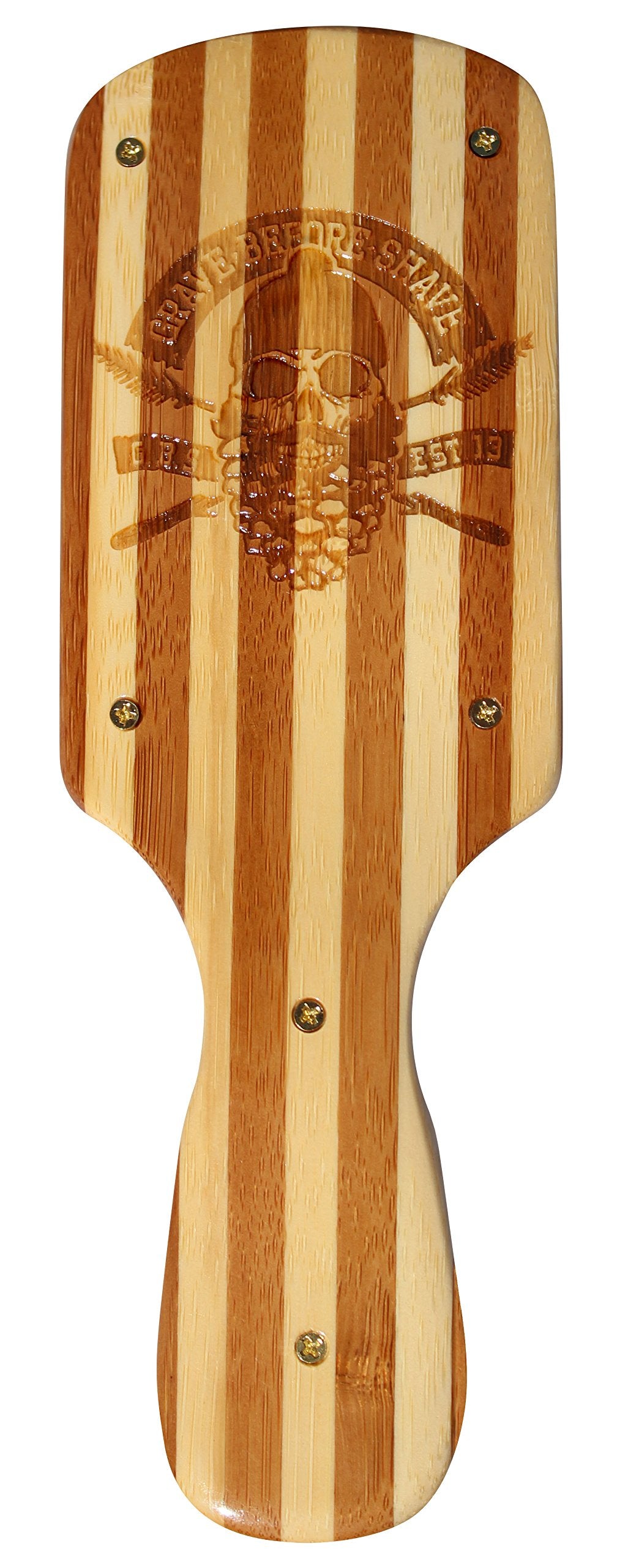 Grave Before Shave laser-etched Pine Guy logo on handle highlighting craftsmanship