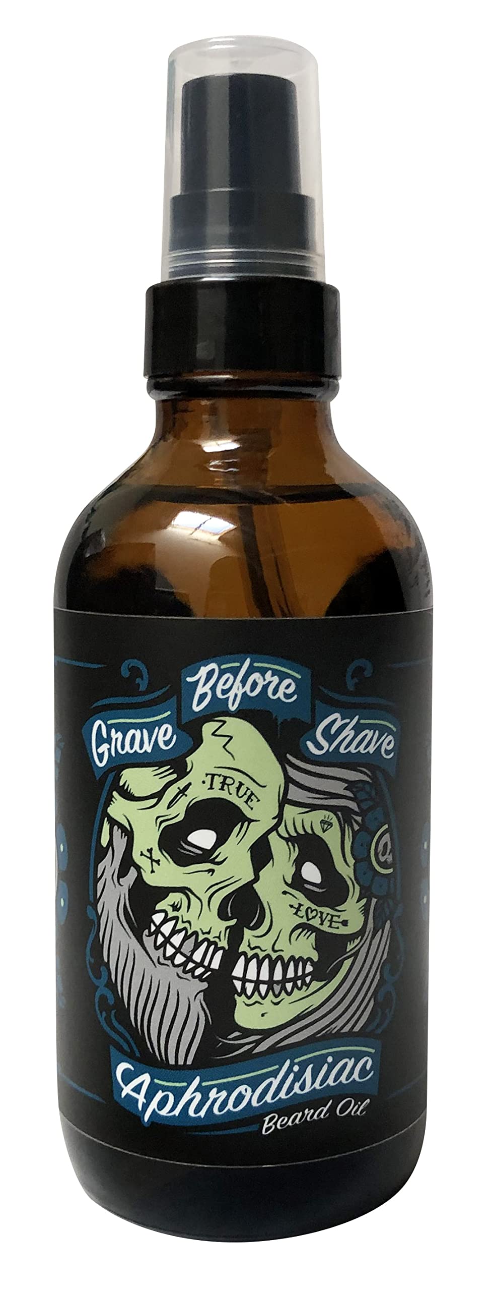 Grave Before Shave front bottle showing leather-cedarwood label and benefit of softening beard