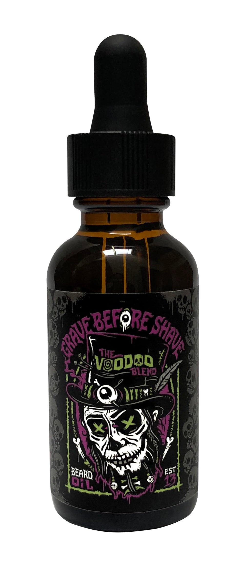 Grave Before Shave bottle front view showing label and 1 oz size for easy identification and travel